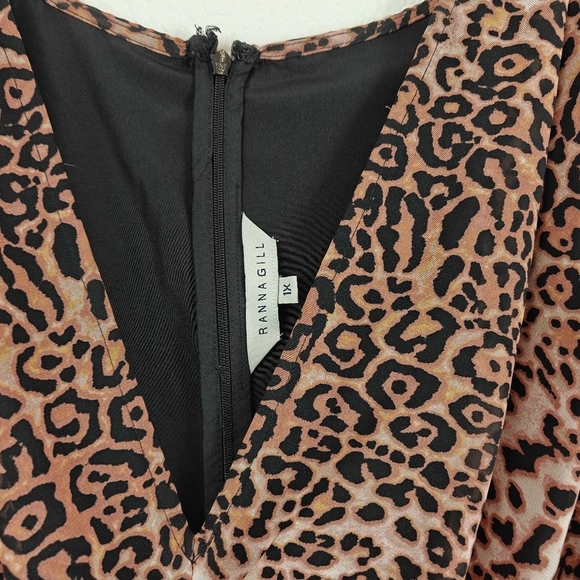 Anthropologie Ranna Gill Leopard Cut Out Midi Long Sleeve V-neck Dress Size 1X - Picture 12 of 16